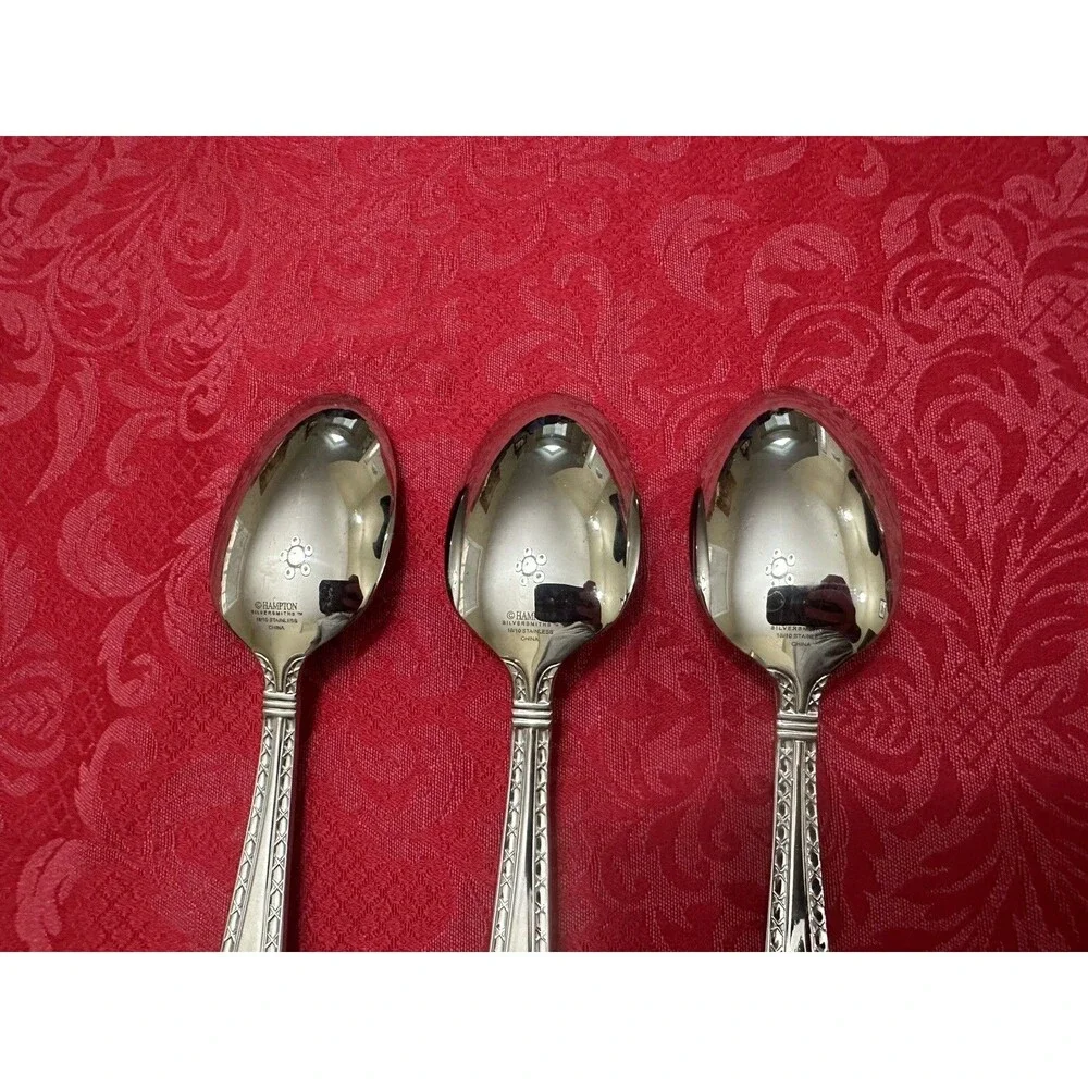 Set of 3 Hampton Silversmiths NOBILITY Stainless Flatware Oval Soup Spoons 8